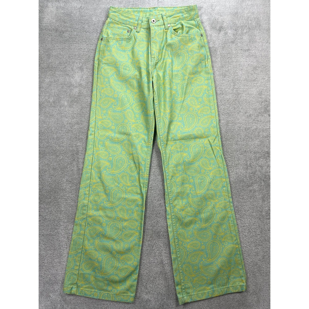 The Ragged Priest Jeans Women 24 Green Paisley Print Straight Leg Denim Pants